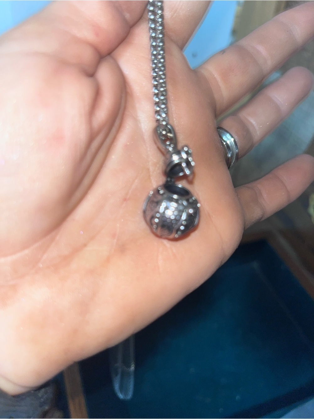 Source Unknown Silver Pendant Necklace with Black Accents